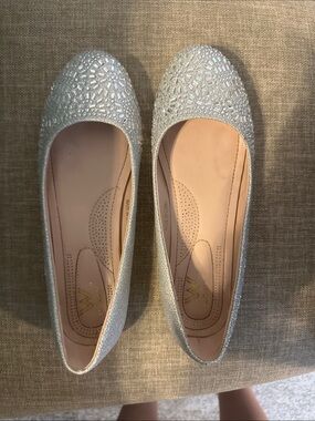Sparkle Embellished Silver Women's Ballet Flats